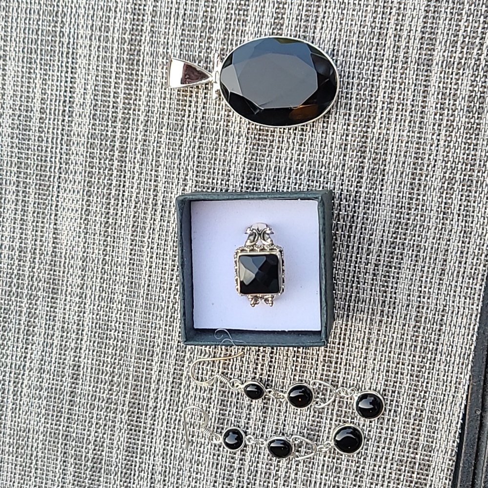 sterling silver black onyx ring pendent earing
